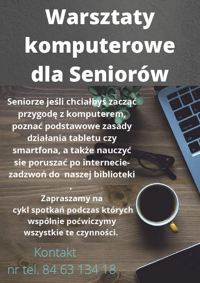 Ogłoszenie warsztatów komputerowych dla seniorów.