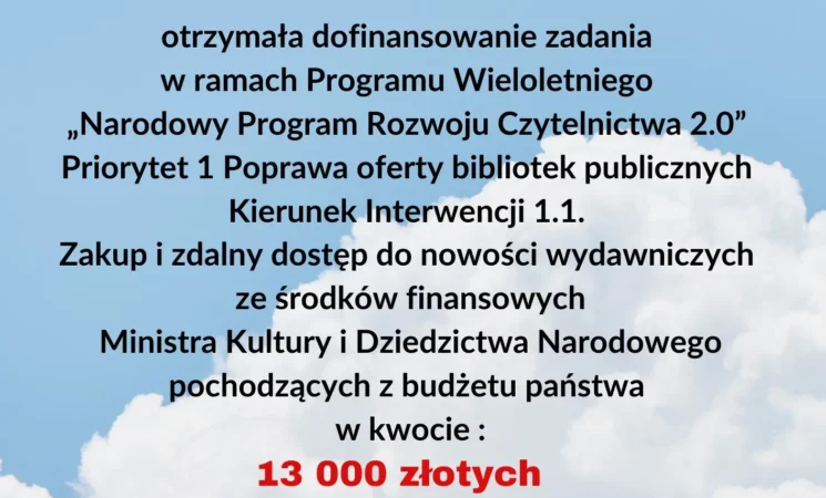 Dofinansowanie dla Biblioteki