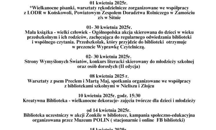 Wydarzenia w kwietniu